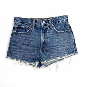 Abercrombie & Fitch Mom Shorts Blue Denim High Rise Frayed Hem Women's Size 27 4